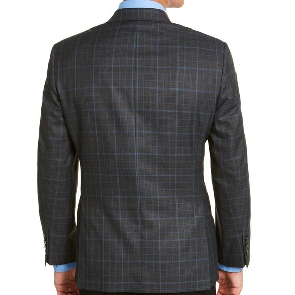 Men's Classic-Fit Charcoal-Blue Plaid Sport Coat - Picture 3 of 5